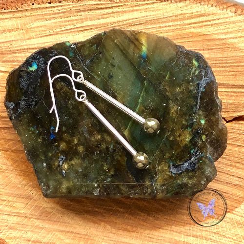 Pyrite Silver Tube Earrings